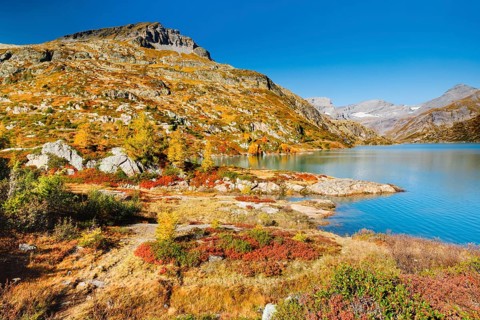 Lac d'Emosson and Pointe de la Finive in the Valais mountains, Switzerland, Europe