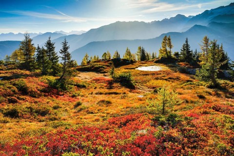 View of the Valais mountains in autumn, Lower Valais, Switzerland, Europe