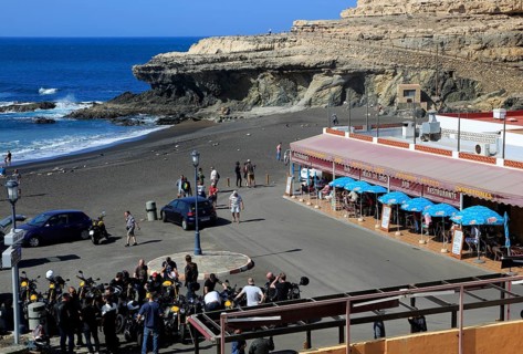 Black sand beach at the coastal village of Ajuy, Fuerteventura, Canary Islands, Spain, Europe