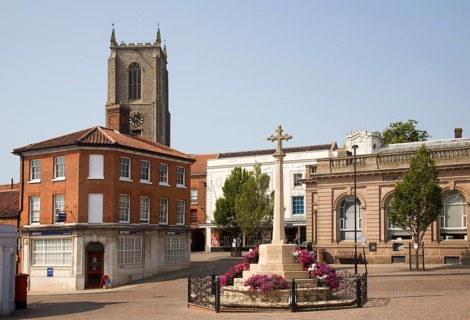 Historic buildings in the market town of Fakenham, north Norfolk, England, United Kingdom, Europe