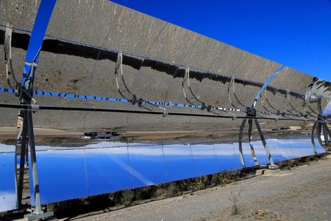 Curved concave reflector mirrors at the solar energy scientific research centre, Tabernas, Almeria,