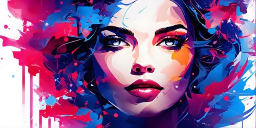 AI generated abstract portrait in vector art foundation watercolor textures with overlapping