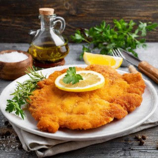 Food, meat, Wiener schnitzel, breaded veal schnitzel, AI generated, AI generated