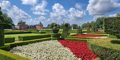 Italian-style orangery garden in summer at Kasteel van Gaasbeek, originally 13th century medieval