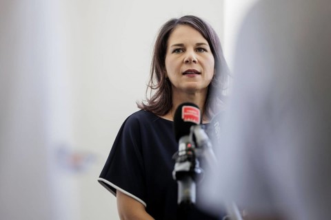Annalena Bärbock (Alliance 90/The Greens), Federal Foreign Minister, during a press statement as