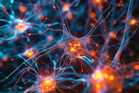 Futuristic neural network visualization. Generative Ai, AI generated