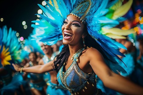 Captivating image capturing the essence of the Rio Carnival, showcasing a dancer adorned in an