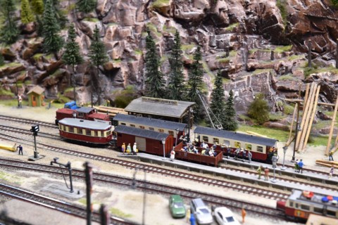 T1 railcar in the Harz Mountains on the Miniatur Wunderland layout in Hamburg, Germany, Europe