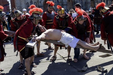 Detroit, Michigan, The Stations of the Cross are portrayed, in Spanish, on Good Friday at the