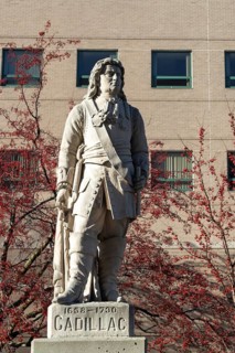 Detroit, Michigan, A statue of Antoine Laumet de la Mothe Cadillac, one of four French explorers