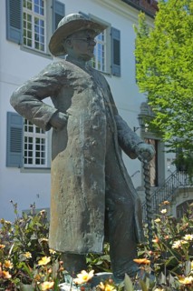 Monument to Heinrich Hansjakob with stick by sculptor Gerold Jäggle 2008, writer, politician,