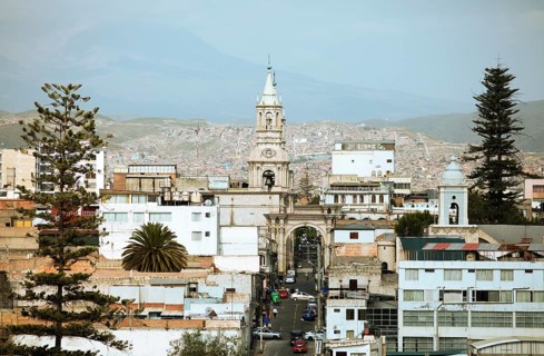 City view Arequipa, in front the cathedral, Province Arequipa, Peru, South America