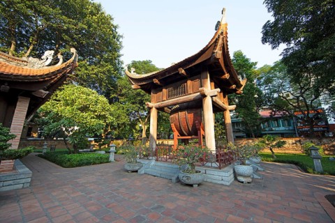 Drum tower in the Temple of Literature in the old town of Hanoi, Vietnam, Asia
