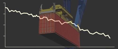 Composing with falling share price and a container as a symbol for a declining (world) economy