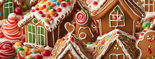 Abstract wallpaper illustration of of gingerbread house decoration, AI generated