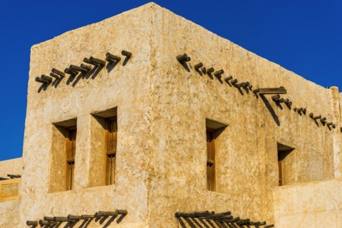 Traditional house made of clay in Souq Waqif in Doha, Arabic, architecture, Orient, oriental,