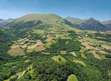 Mountain landscape near Montemonaco in the Marche Apennines. Arquata del Tronto, Ascoli Piceno,