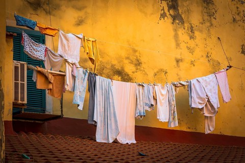 Laundry to dry, dilapidated, clothesline, wash, house wall, Italy, Europe