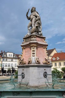 Market fountain on the market square with the statue of Duke Eberhard Ludwig, founder of the city