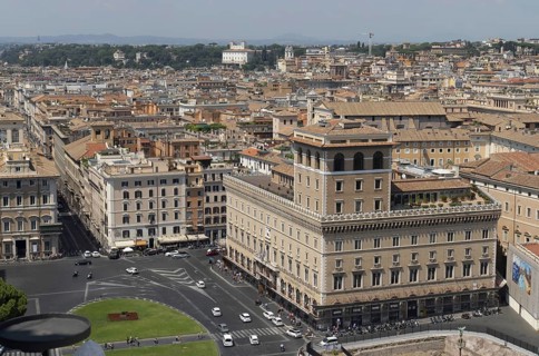 View from Monumento Vittorio Emanuele II, Piazza Venezia with Palazzo della Assicurazioni Generali,