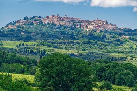 Panorama of Montepulciano. The town lies on a hill in the Val d'Orcia. Montepulciano, Tuscany,