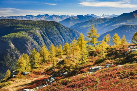 View from Finhaut over the unspoilt expanse of the Lower Valais with the Dent Blanche in the