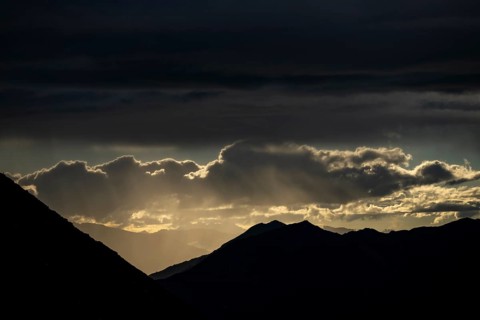Montafon mountains with dramatic cloudy sky, Tschagguns, Rätikon, Montafon, Vorarlberg, Austria,