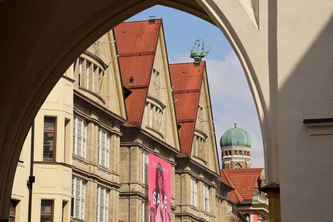 Europe, Germany, Bavaria, City of Munich, City Centre, Stachus-Karlsplatz, Karlstor, View into