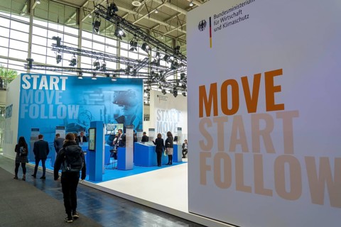 First day at Hannover Messe 2022, industrial trade fair, after a 2-year corona break, exhibition