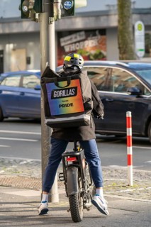 Bicycle courier from the fast delivery service Gorillas, delivers groceries, currently in over 20
