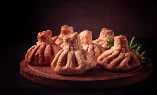 Deep-fried khinkali, khinkali with meat, traditional Georgian dish, no people