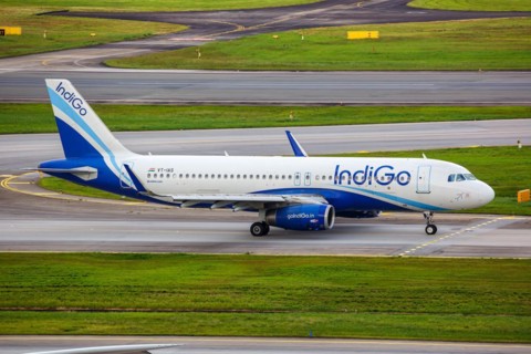 An IndiGo Airbus A320 aircraft with the registration VT-IAS at Changi Airport, Singapore, Asia