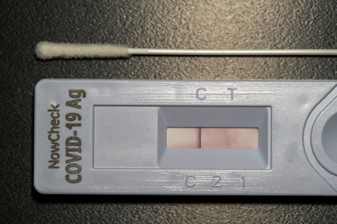 Covid-19 rapid test, antigen test, the abrasion of the swab is dissolved in a liquid and applied to