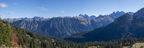 Autumn in the Allgäu, mountain panorama from Fellhorn 2037m, on Höfats, 2259m, Öfnerspitze, 2576m,
