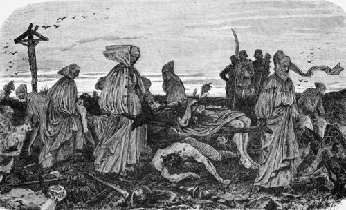 Women after the battle on the battlefield, Dithmarschen, Schleswig-Holstein, dead, wounded, fallen,