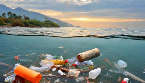 Symbolism, waste problem, plastic waste floating on the sea, AI-generated, AI-generated, AI