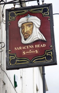Pub sign Saracens Head, Bath, England, UK