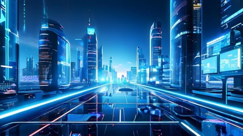 AI generated virtual reality tour highlighting a state of the art futuristic cityscape with