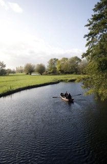 Rowing boat on River Stour, Flatford Mill, Suffolk, England, United Kingdom, Europe