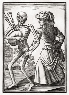 Der Tod kommt für die ungläubige Frau Aus Der Todten Tanz oder Der Tanz des Todes, Basel 1843,