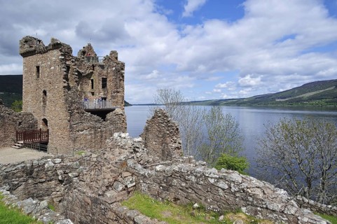 The ruins of Urquhart Castle beside Loch Ness near Drumnadrochit, Scotland, UK