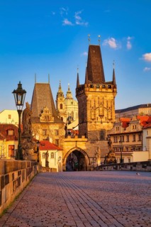 Lesser Town Bridge Tower in the early morning, Charles Bridge in Prague, Czech Republic, Europe