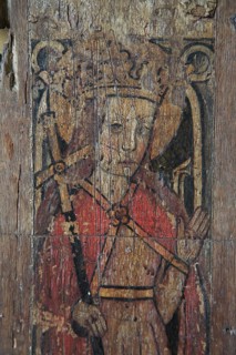 Medieval rood screen paintings, St Andrew church, Westhall, Suffolk, England, UK, St Margaret of