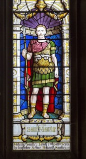 Saint Maurice stained glass Parish Church of St Aldhelm, Bishopstrow, Wiltshire, England, United