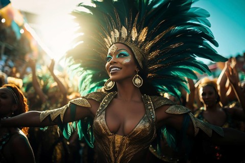 Captivating image capturing the essence of the Rio Carnival, showcasing a dancer adorned in an