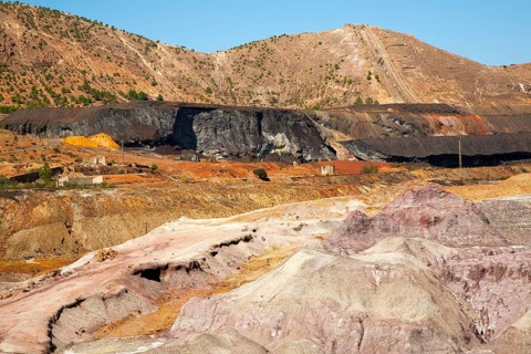 Lunar like despoiled landscape from opencast mineral extraction in the Minas de Riotinto mining