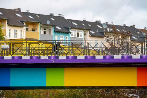 The Rainbow Bridge or Lego Bridge 2.0, over Dahler Straße, B7, undersides of bridges designed by