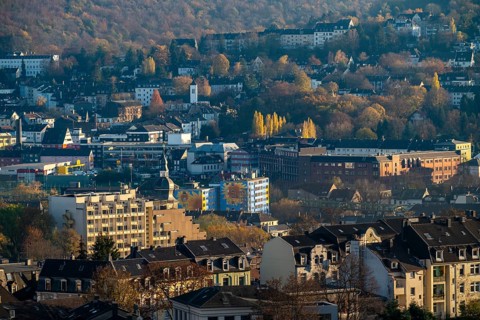 View over Wuppertal-Oberbarmen, eastern district of Wuppertal, North Rhine-Westphalia, Germany,