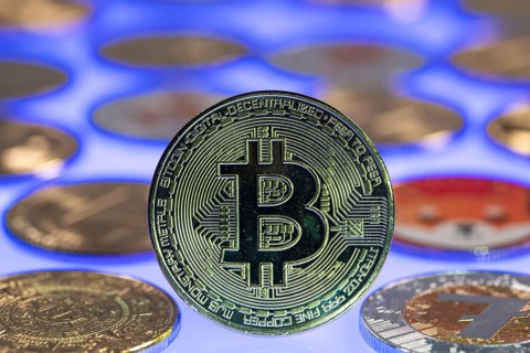 Bitcoin and various cryptocurrencies, symbol coins, optical placeholder for the digital currency,