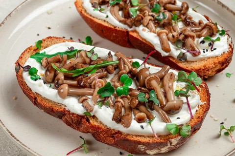 Sandwiches with cream cheese and pickled honeydew, healthy breakfast, homemade